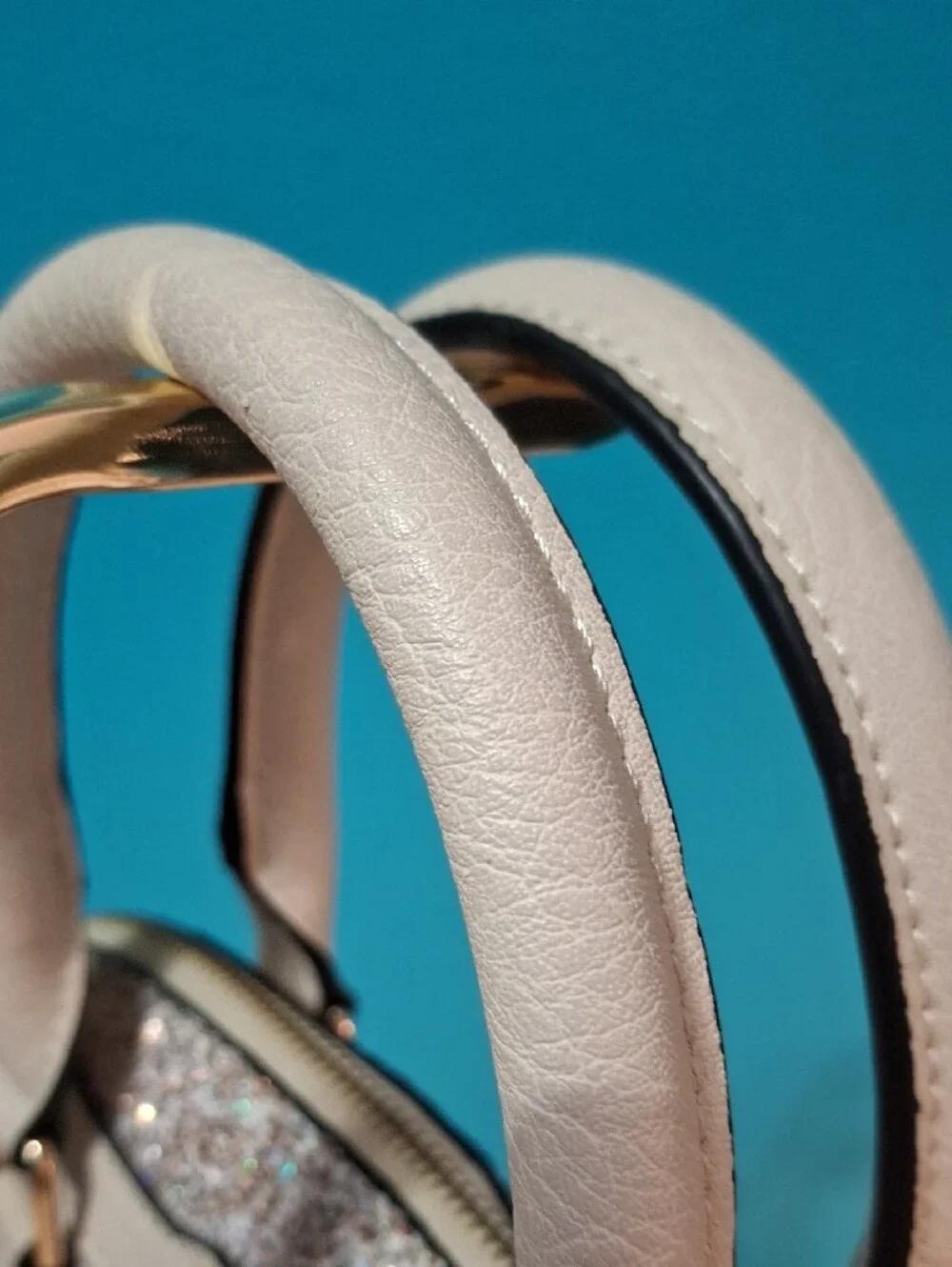 Aldo Rose Gold Glitter Satchel with Cream Handles